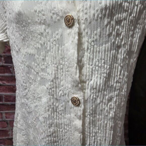 Seaside Resort Wear Vintage 90s Mini Dress Large Floral Ribbed Button Down - Picture 3 of 8